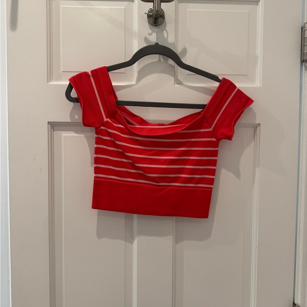 Urban outfitters Red Striped Off the Shoulder Women's Top
